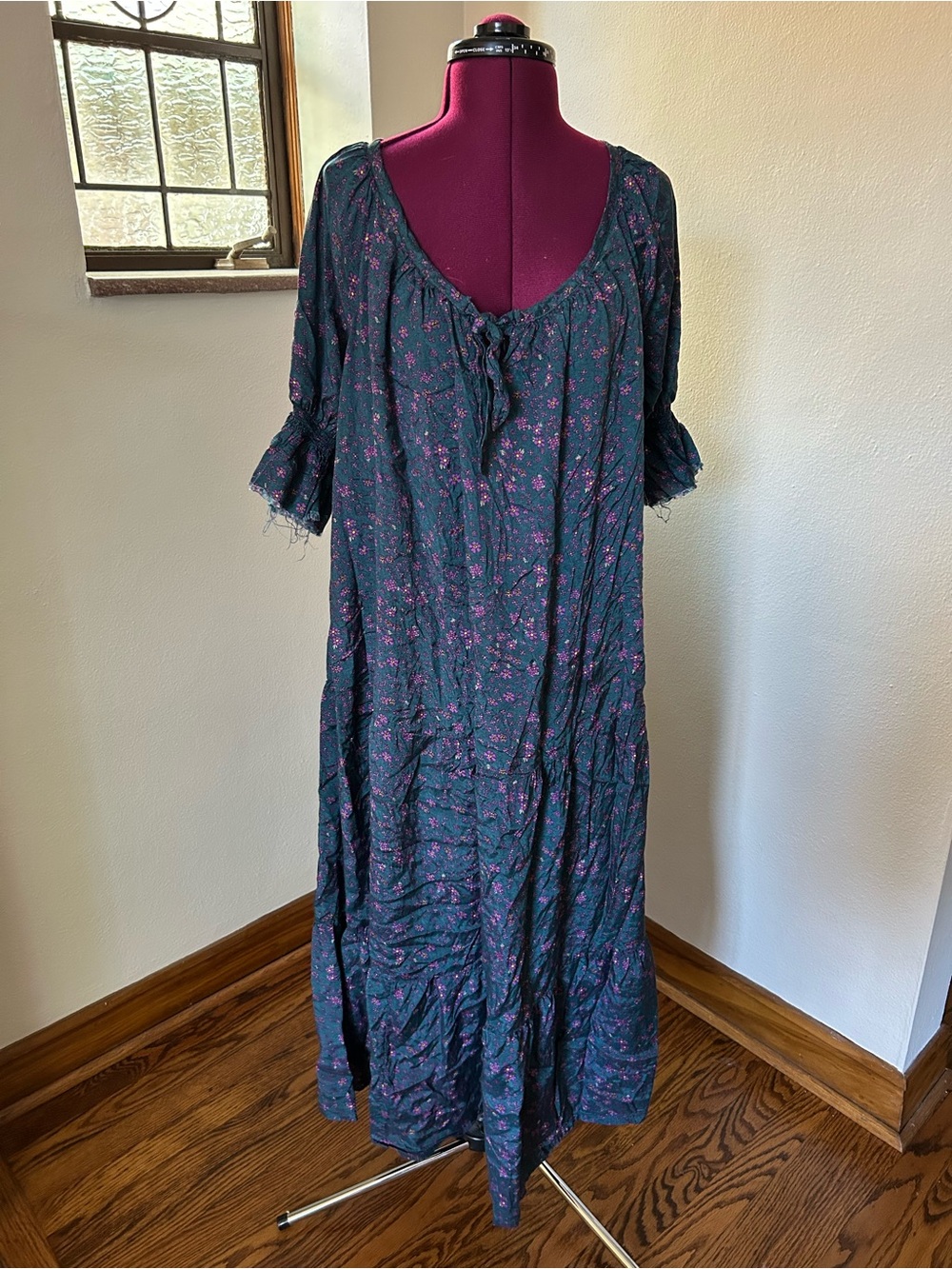 ·Natural Life· Sienna Floral Bohemian Puff Sleeve Maxi Dress Size Medium